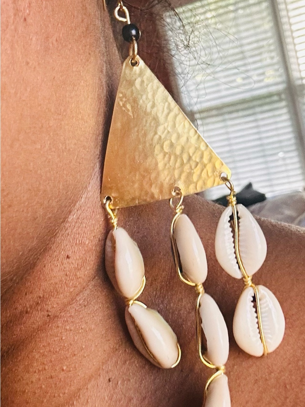 Gold and Cream Shell Drop Earrings - Women Jewelry
